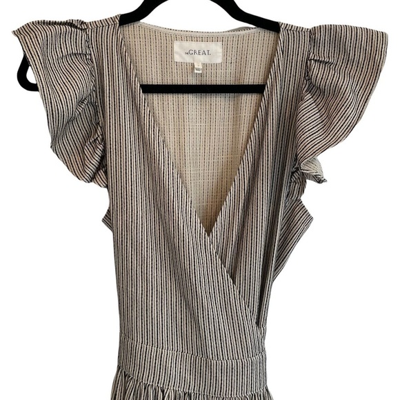 The GREAT. Spree Frontier Stripe Prairie Cottagecore Flutter Wrap Maxi Dress 1 - Picture 5 of 16